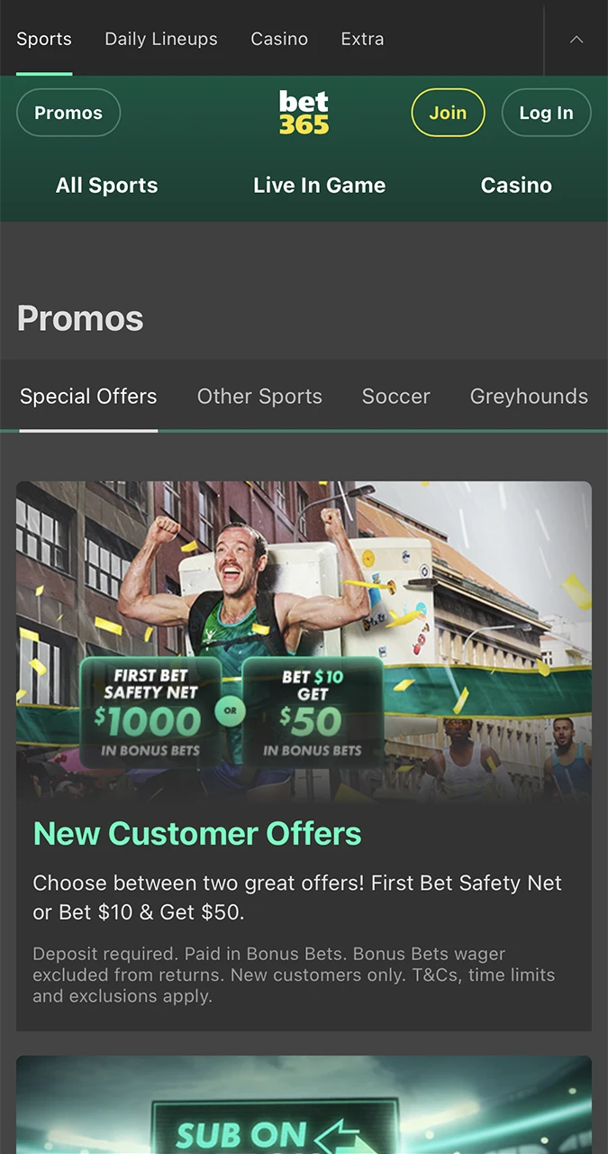 Bonuses and promotions from bookmaker Bet365.