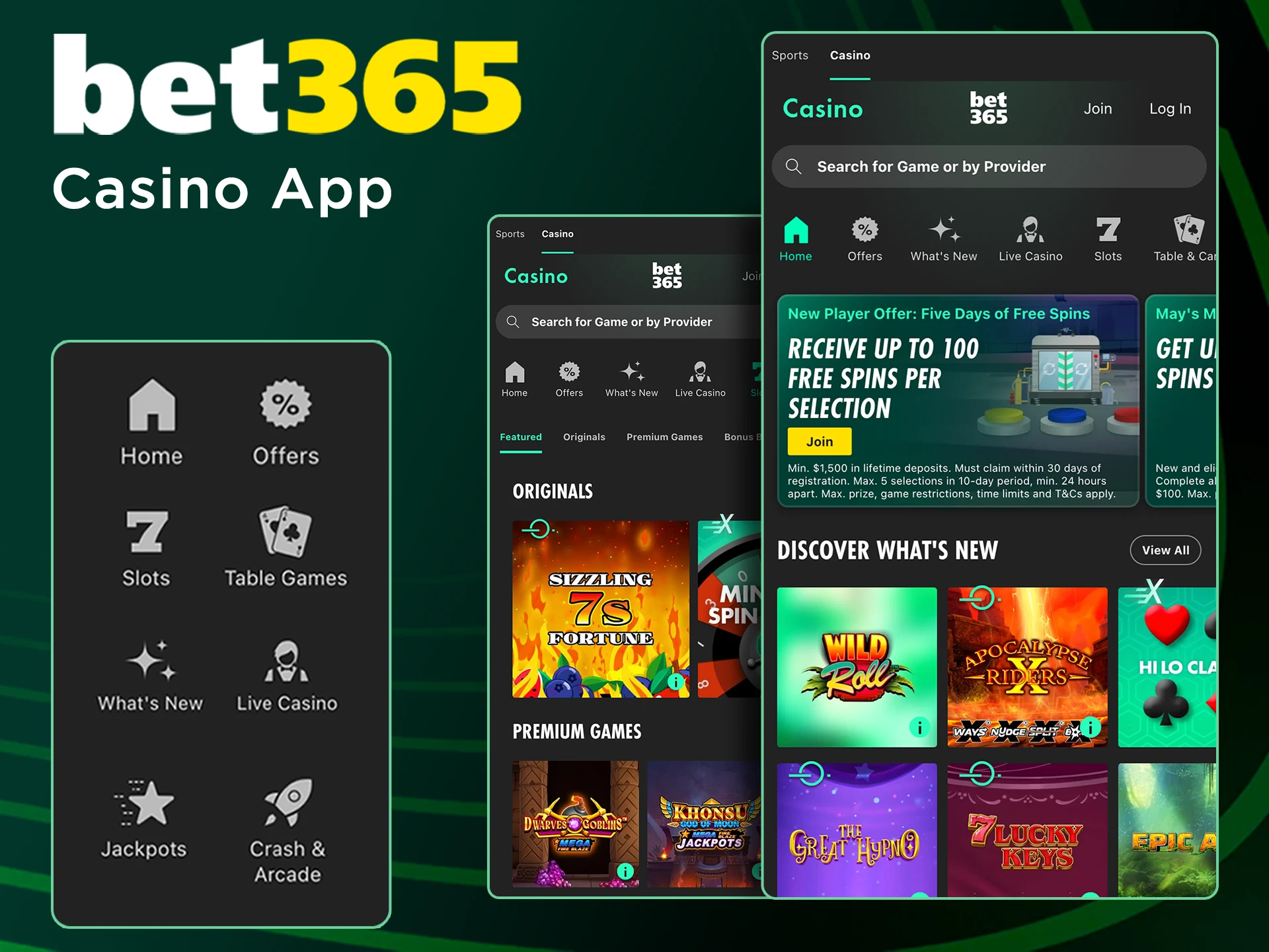Get quick access to casino betting on the Bet365 app.