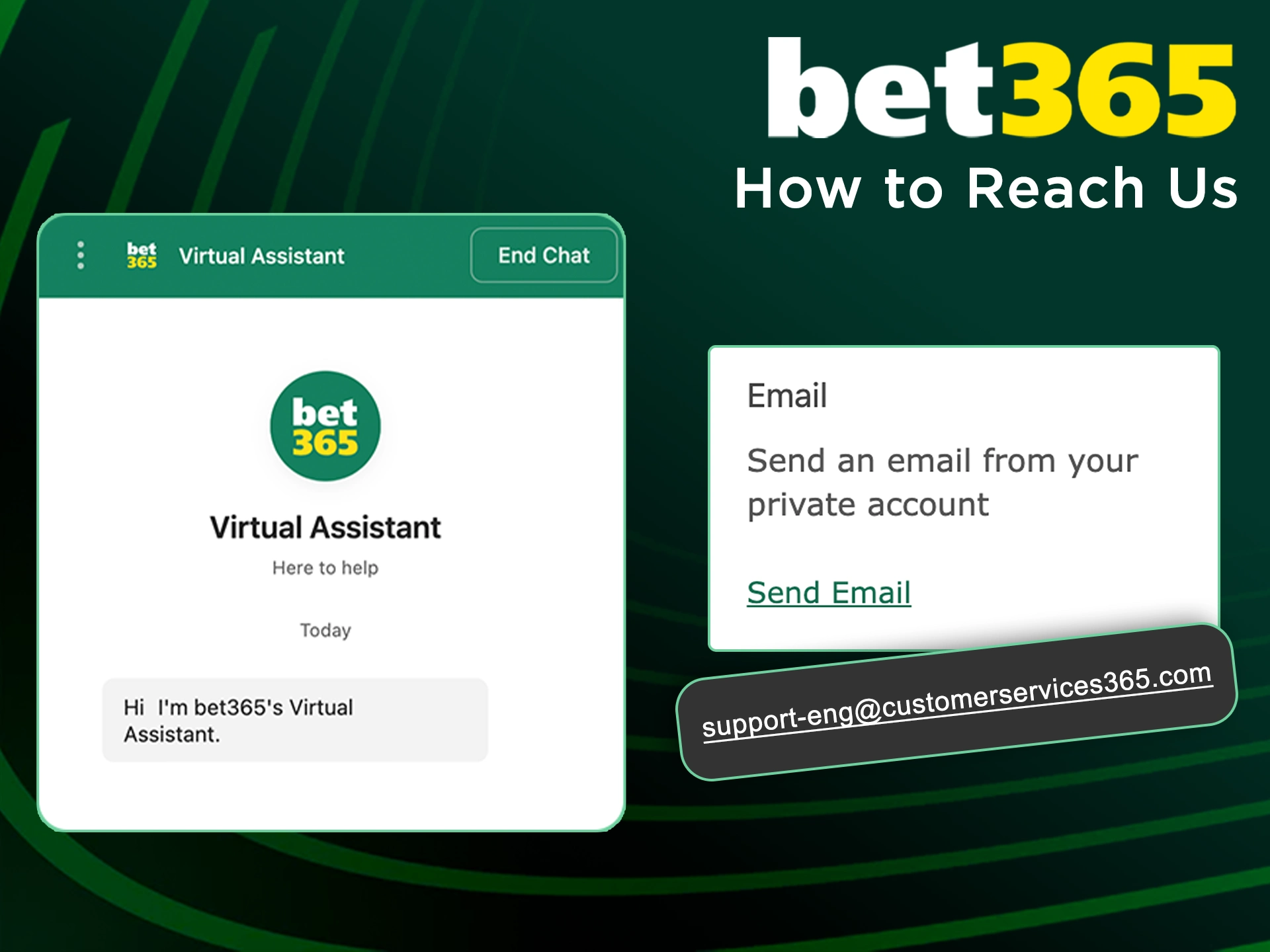 Use live chat or email to contact the Bet365 team.