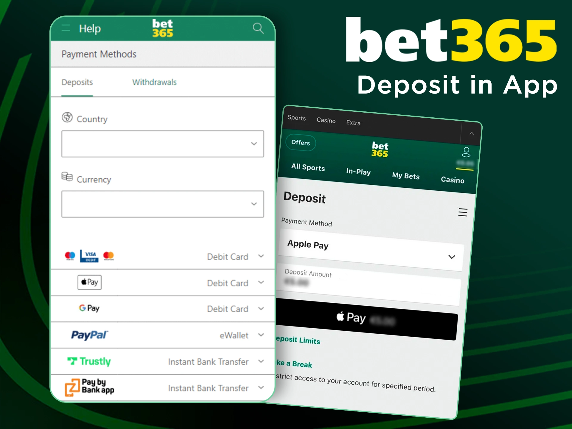 Use the Bet365 deposit app anywhere.