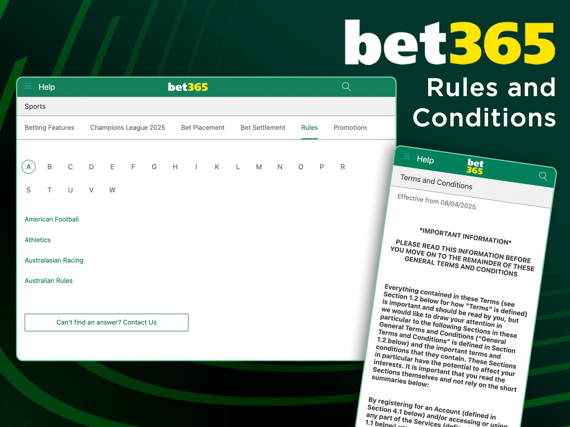 Follow the Bet365 rules and conditions.