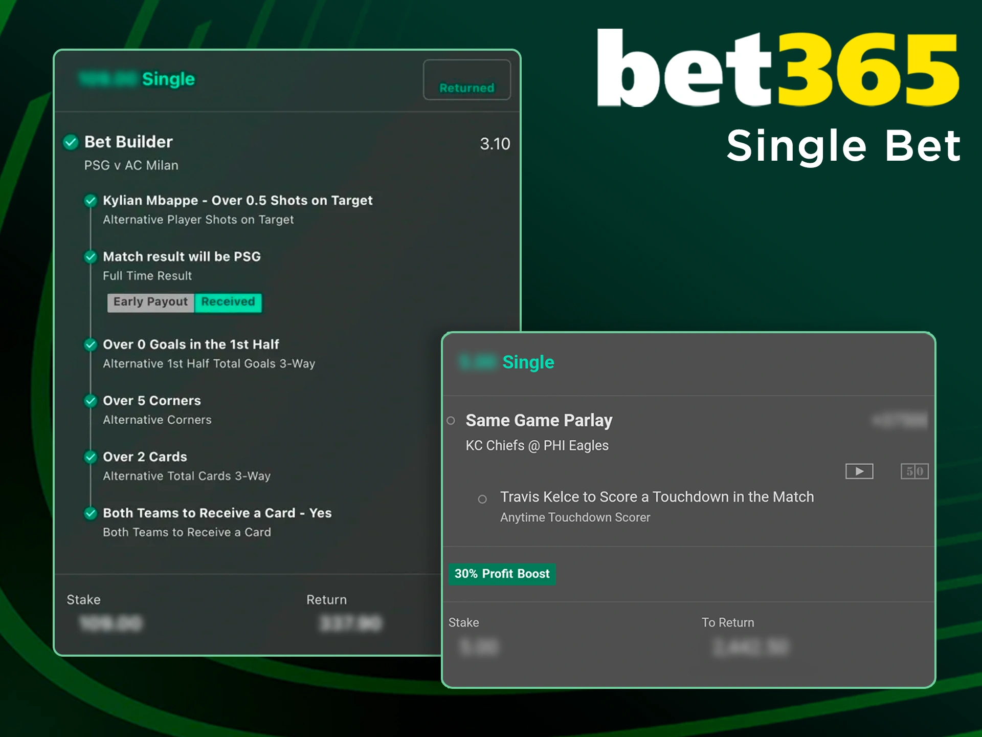 Place a single bet on a match or tournament at Bet365.