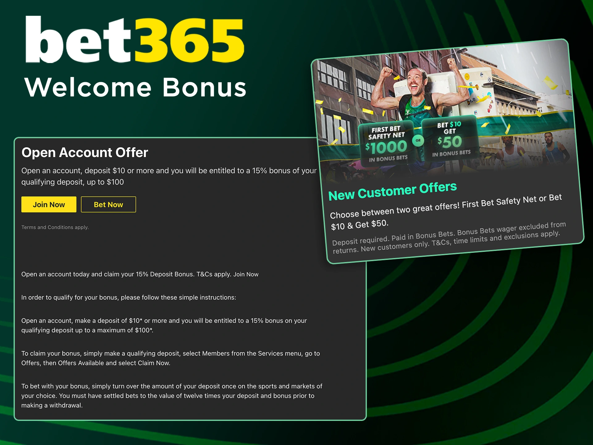 Get a welcome bonus from Bet365 for your first bets.