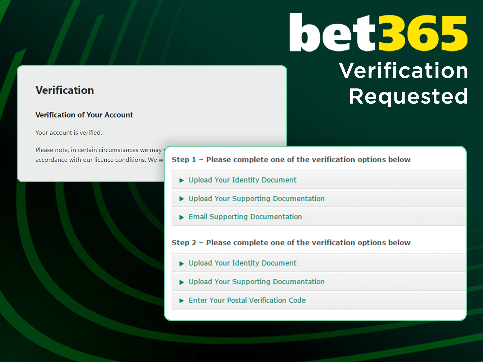 Upload the required personal documents as requested by Bet365.