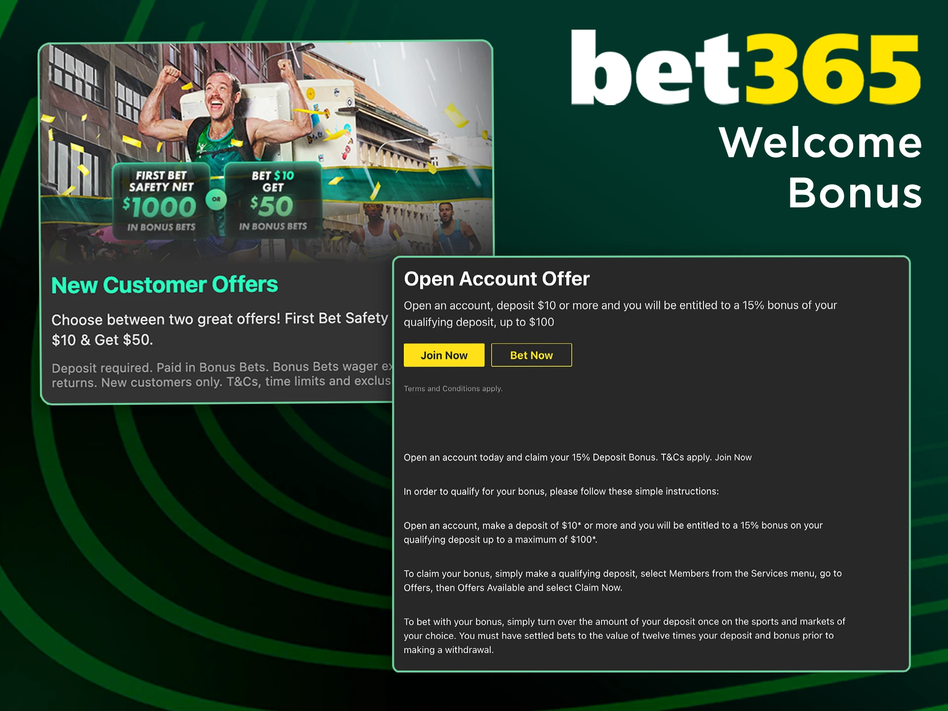 Create an account at Bet365 and receive a welcome bonus.