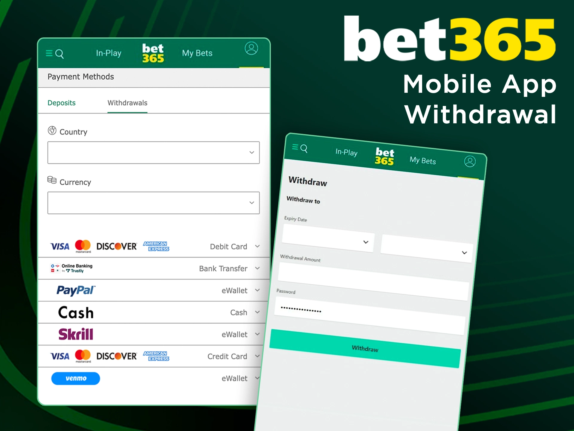 Get your winnings deposited into your account using the Bet365 app.