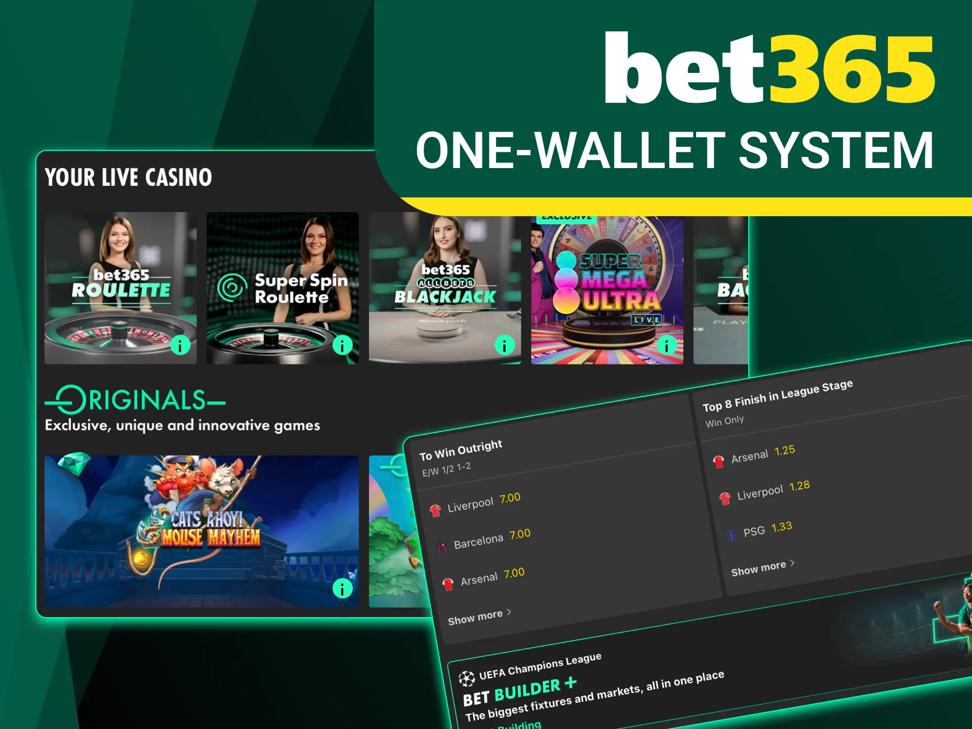 Use one account to bet on sports, casino and more at Bet365.