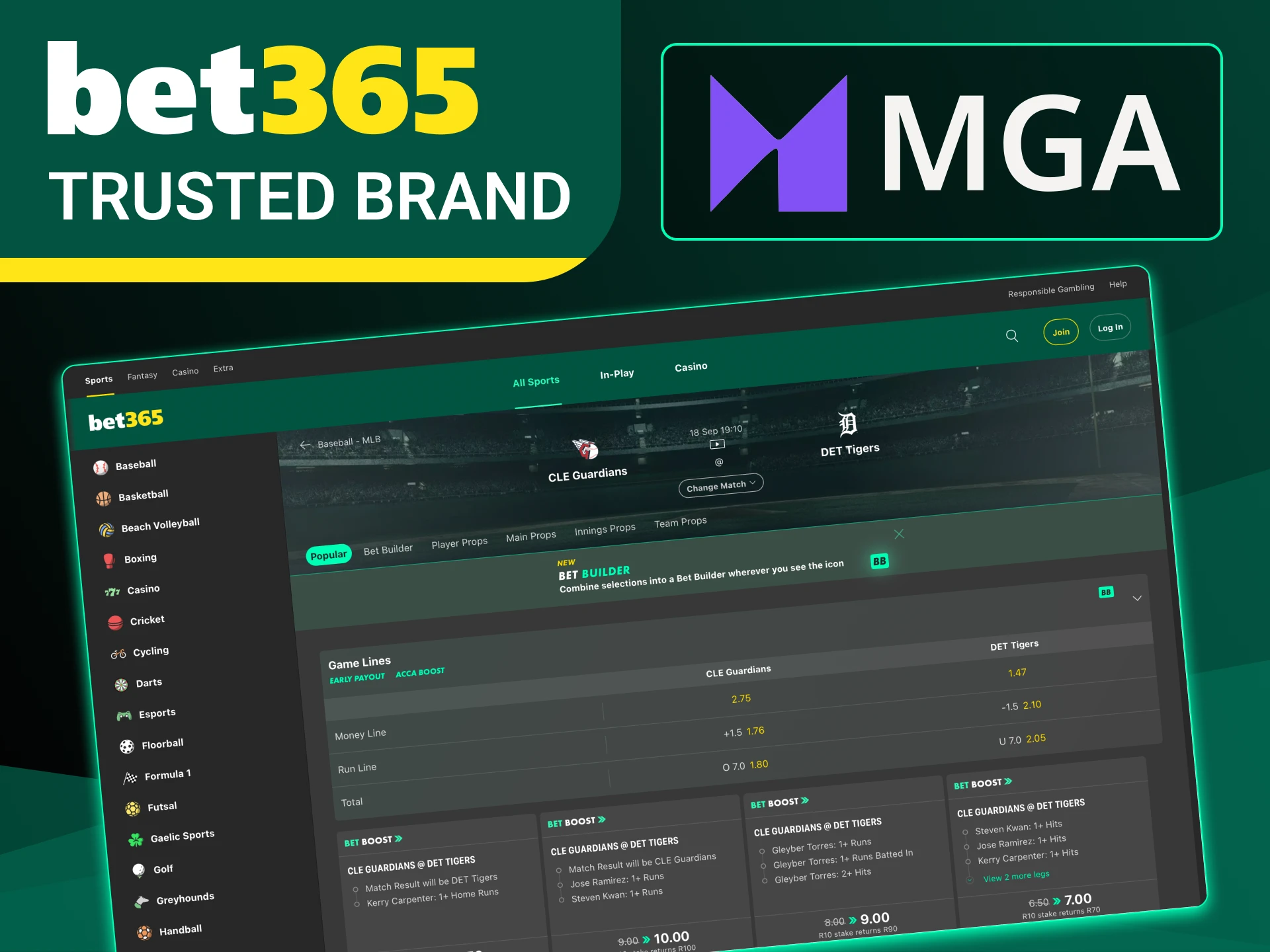 Bet365 is licensed by the Malta Gaming Authority (MGA) and certified by eCOGRA for safe and fair betting.