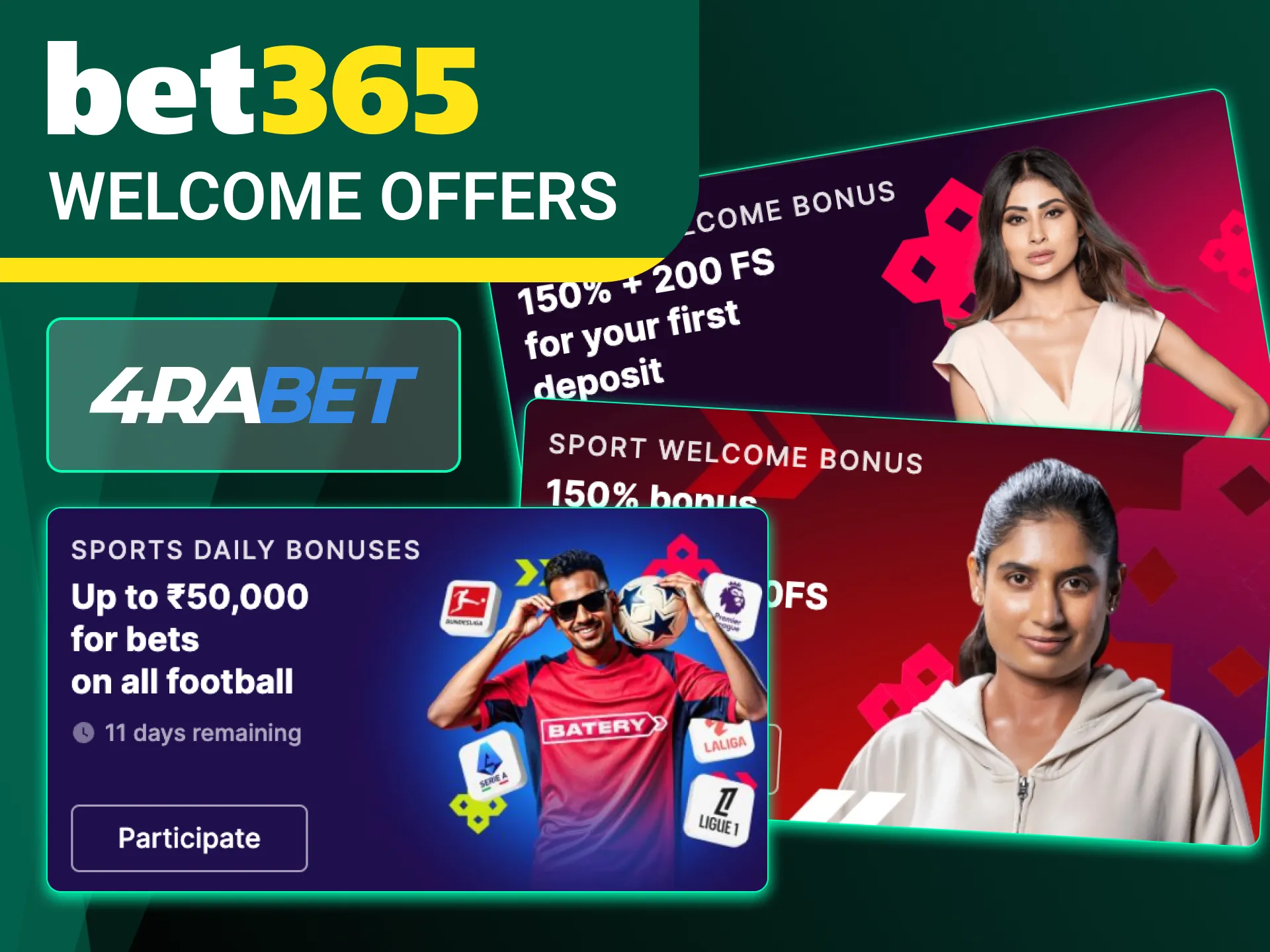 Check out the 4RaBet welcome bonuses offered to new players.