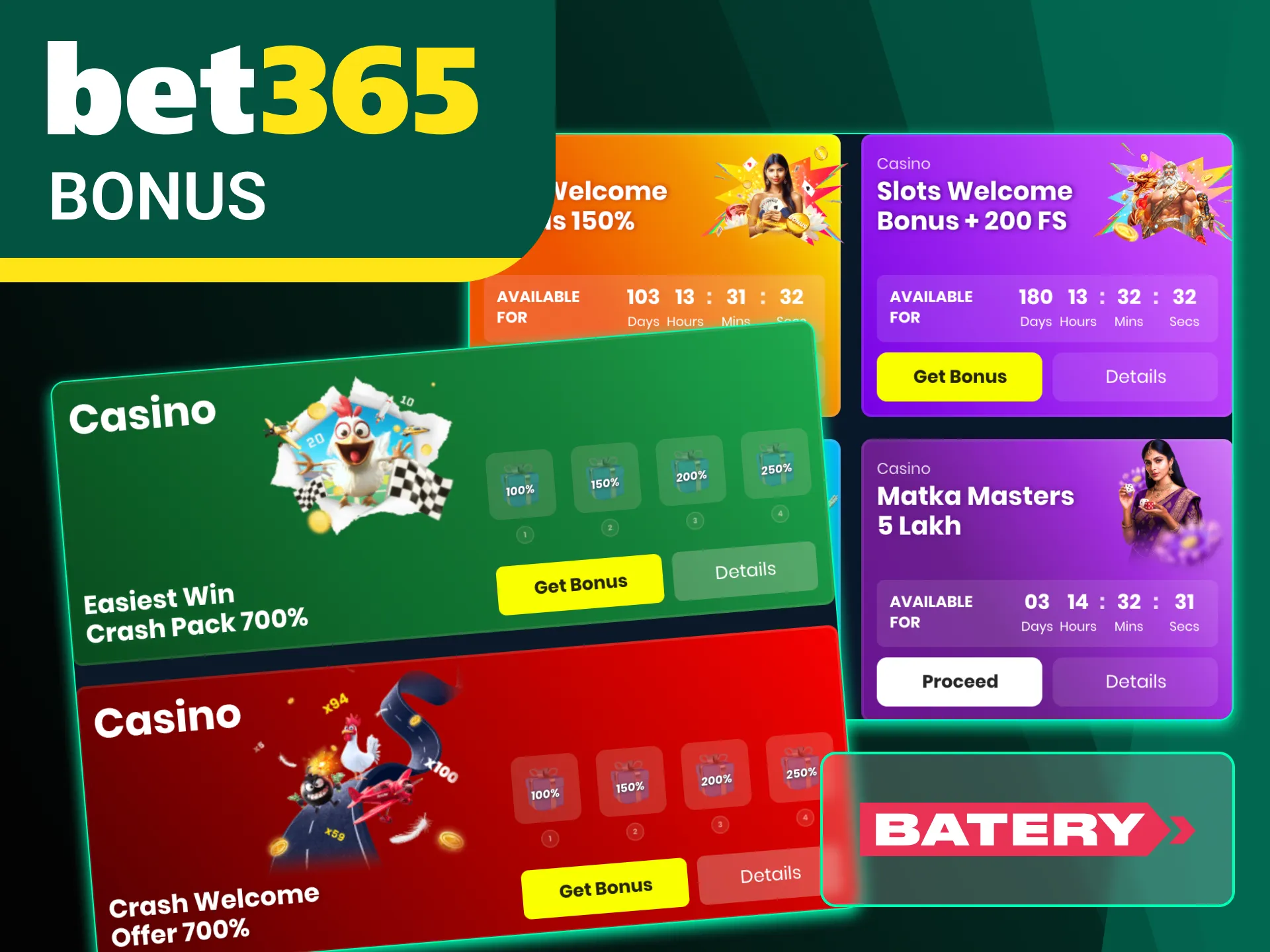 Batery is waiting for you with welcome bonuses.