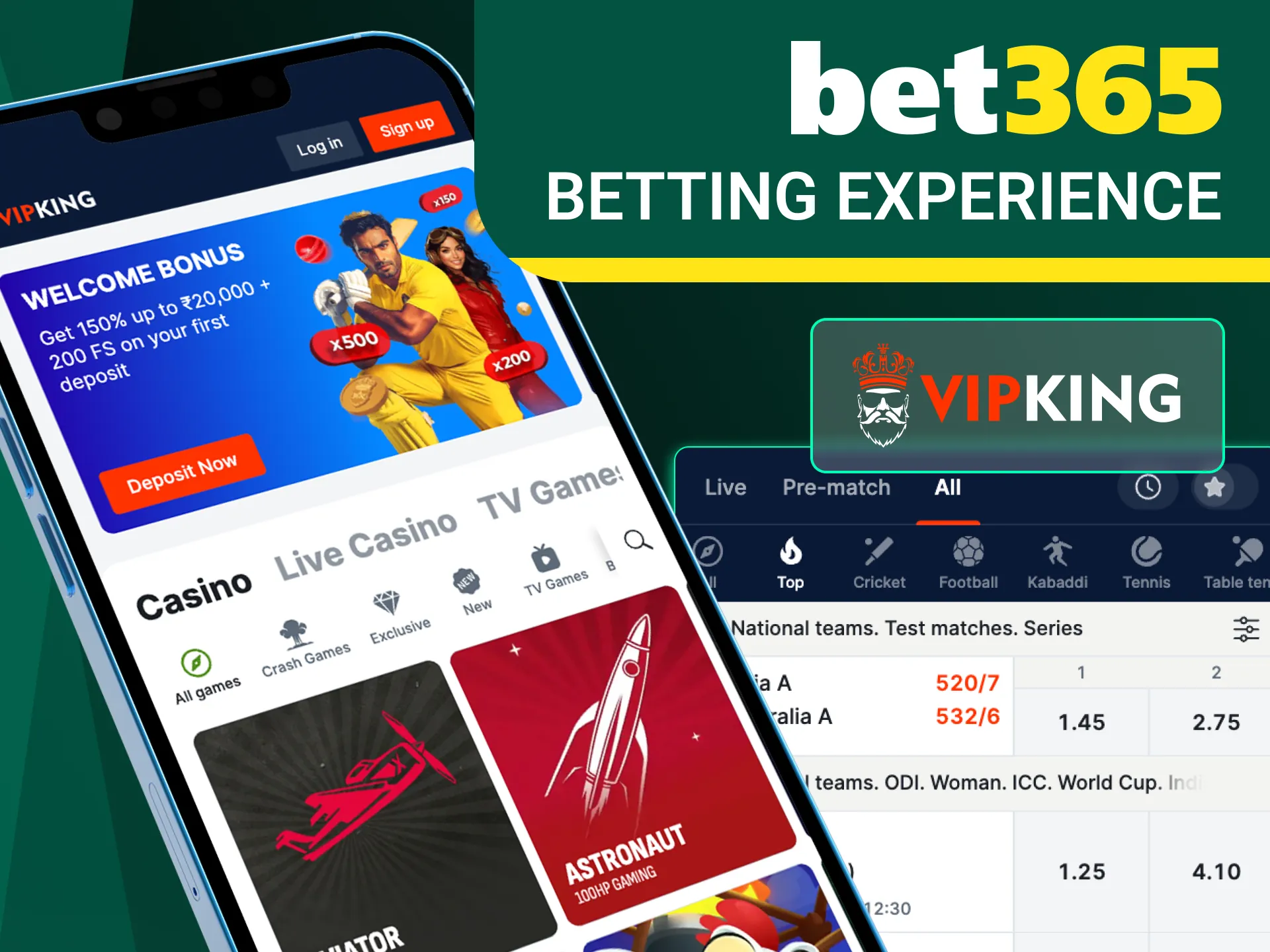 Experience new emotions with betting in the Vip King mobile app.