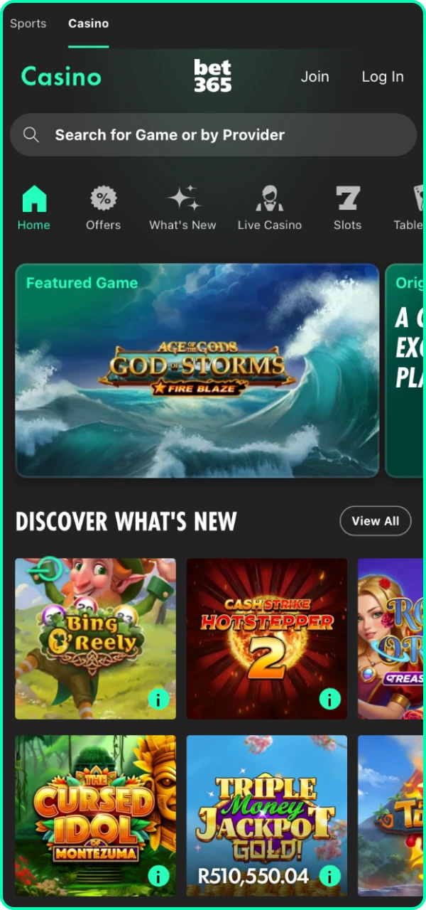 Explore the possible types of games available at Bet365 Casino.
