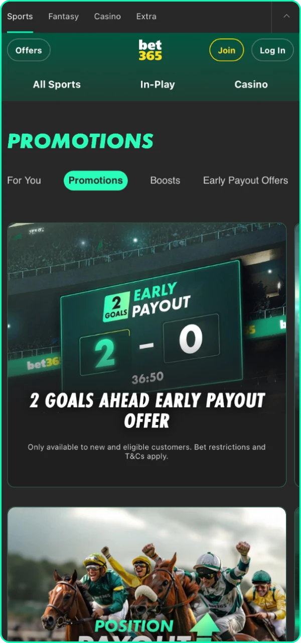 Bonuses and promotions from bookmaker Bet365.