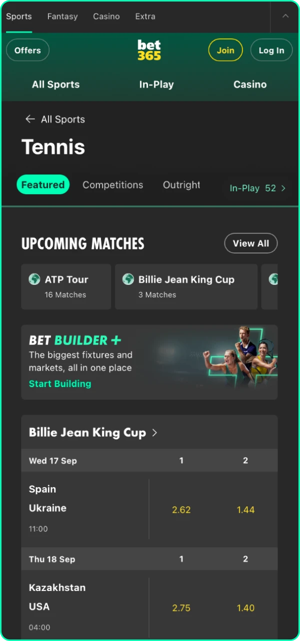 Sport betting at Bet365 bookmaker.