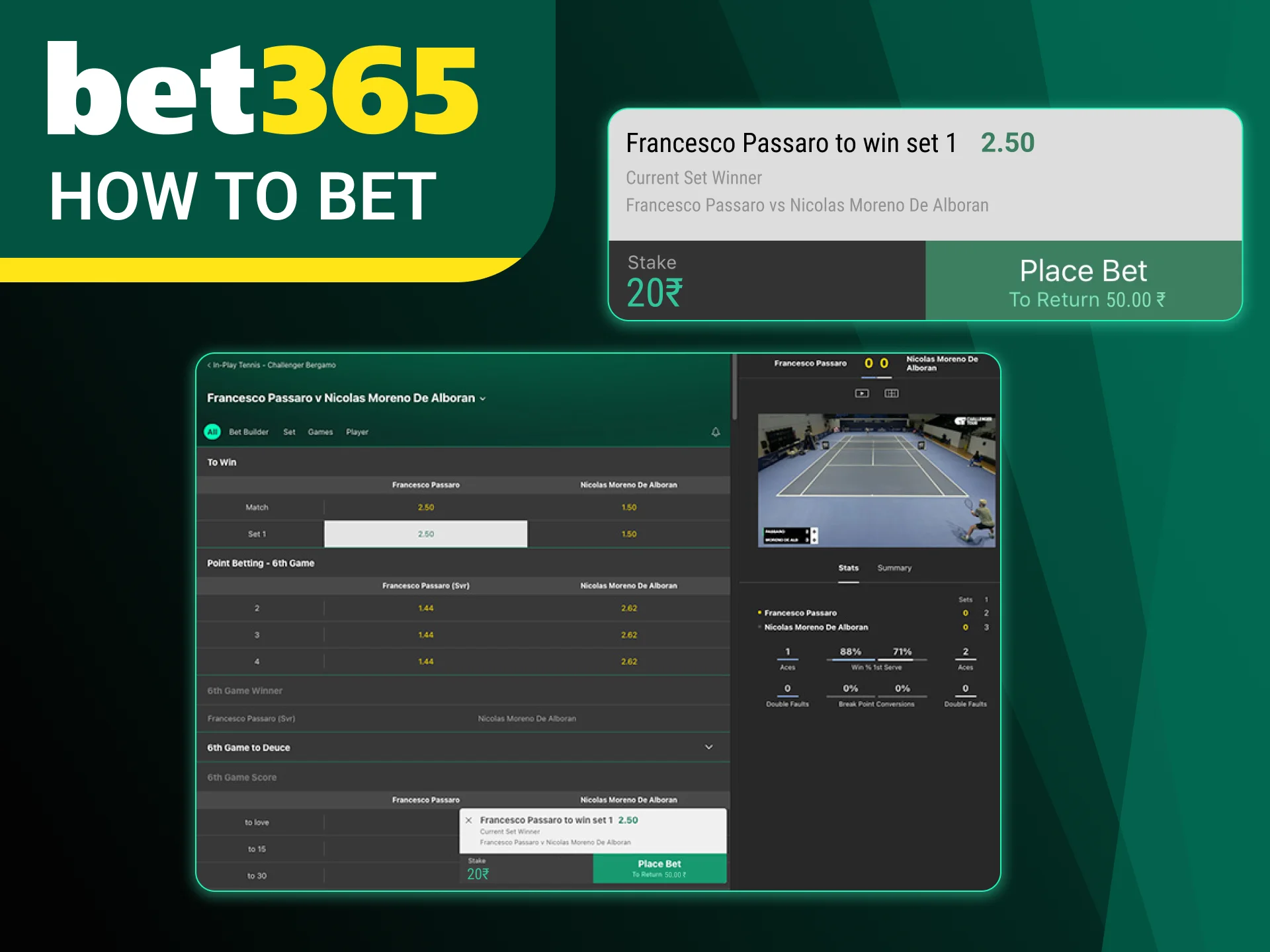 Create your Bet365 account, select tennis and start betting with confidence.