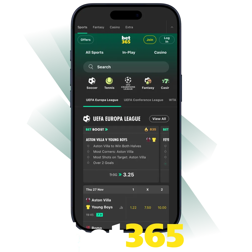 Use the unique and secure Bet365 mobile app.