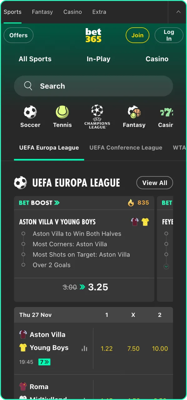 Bet365 home leads straight to winning excitement.